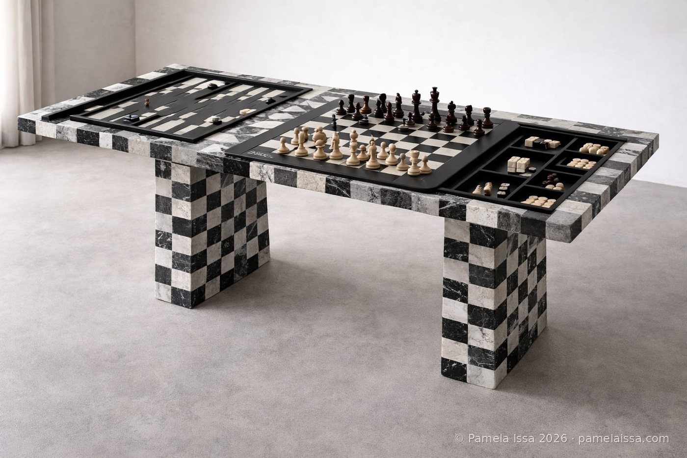 Table de jeux, design original de Pamela Issa