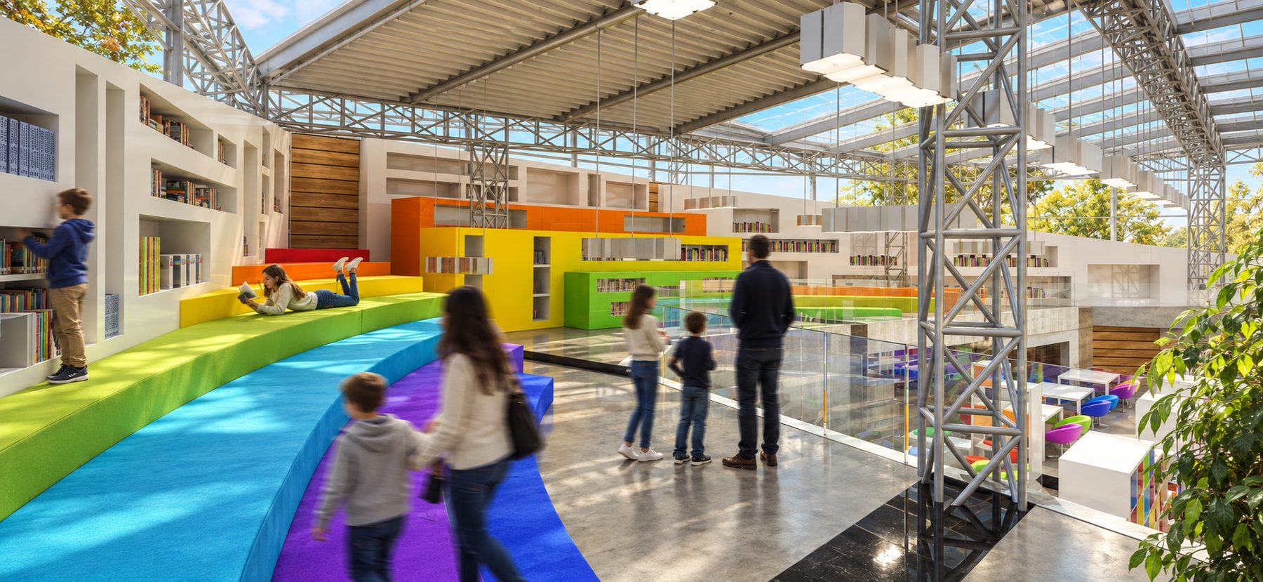 Rainbow path through the hall